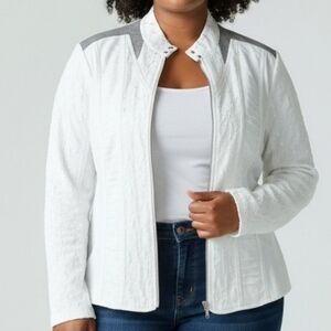 NEW! L Parsley & Sage White Bomber Jacket Gray Shoulder Panels  Làce Bling 4182